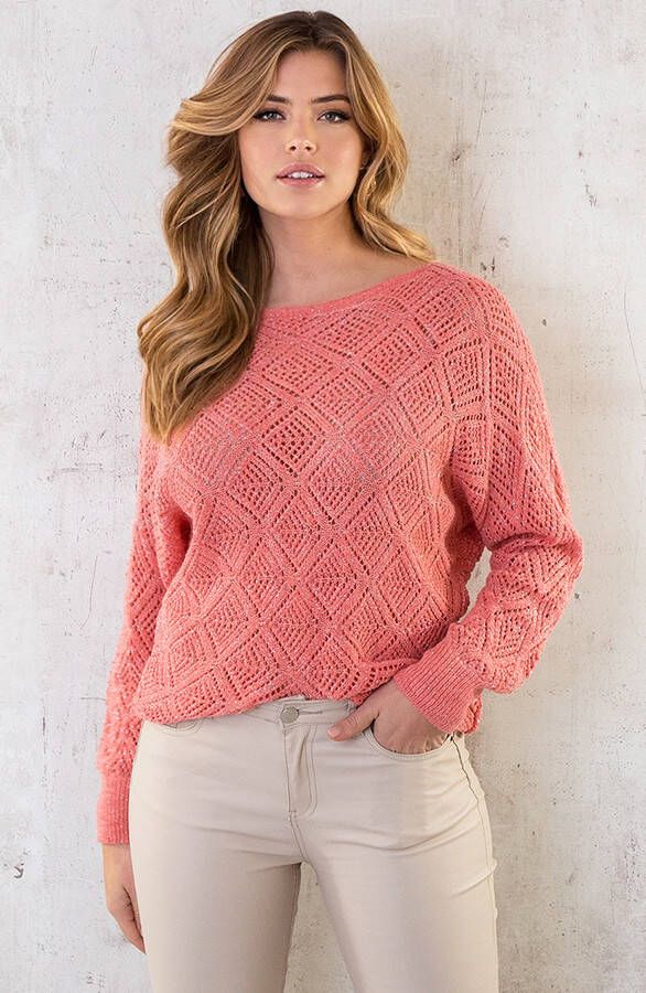 Gehaakte Lurex Top Longsleeve Koraal
