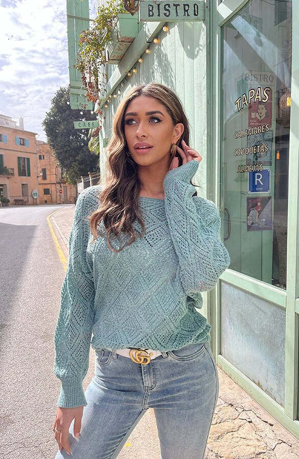 Gehaakte Lurex Top Longsleeve Mint