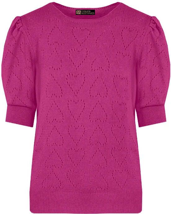 Hartjes Knitted Pofmouwen Top Magenta