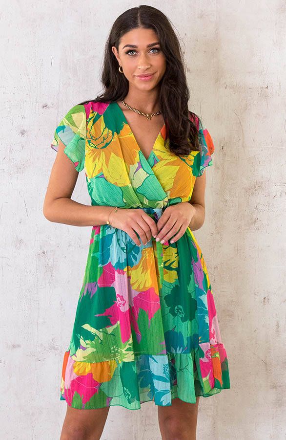 Jungle Print Ruffle Jurkje Multicolor