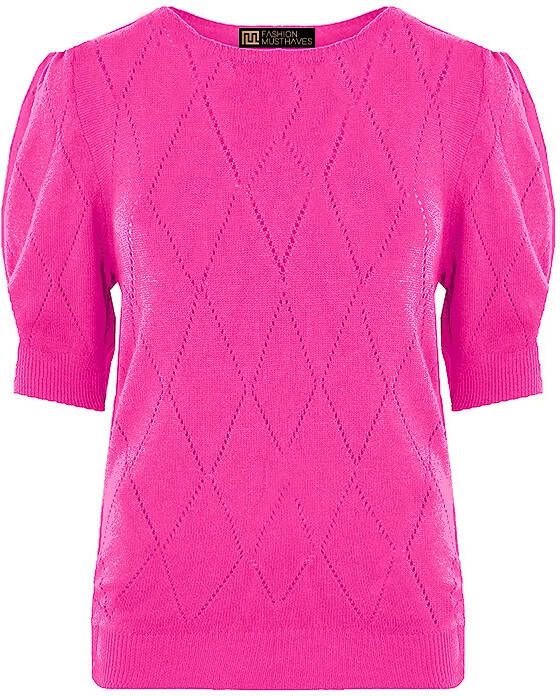 Knitted Pofmouwen Top Ruit Fuchsia