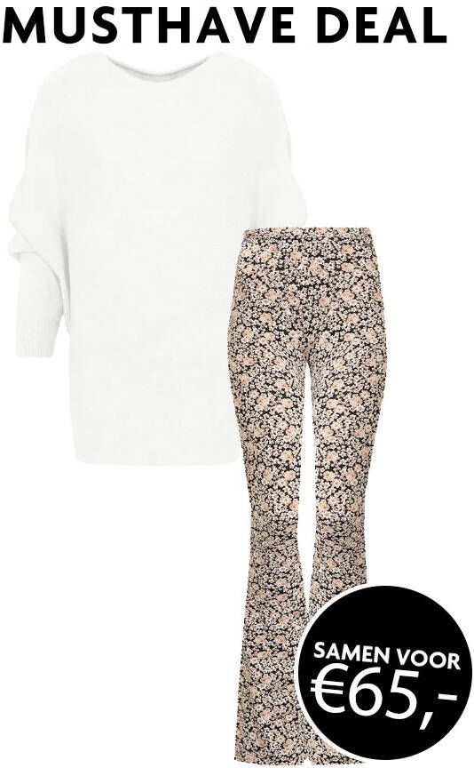 Musthave Deal Flared Broek Bloemen + Soft trui creme