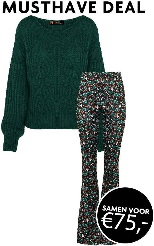Musthave Deal Gebreide Boothals Trui + Flared Broek Smaragd