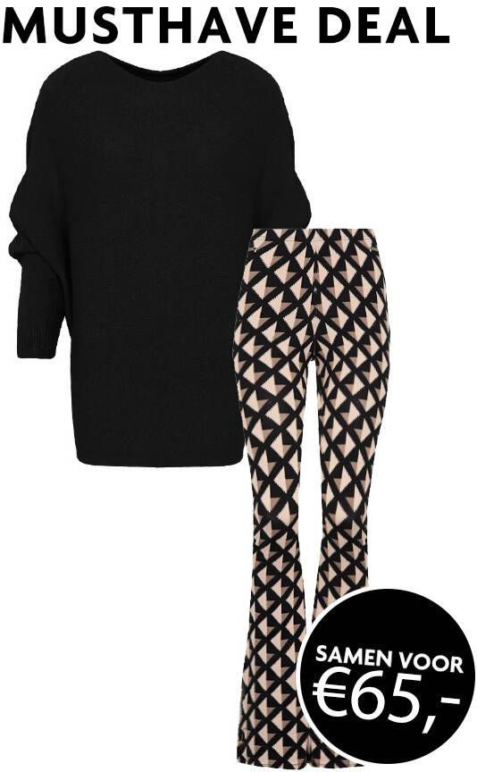 Musthave Deal Oversized Soft Trui +  Flared Broek Square Black