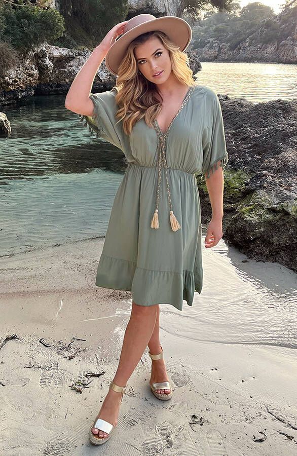 Oversized Jurk Gouden Detail Army