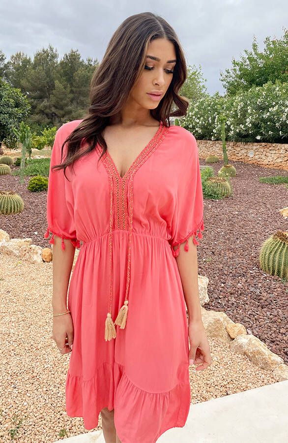 Oversized Jurk Gouden Detail Koraal
