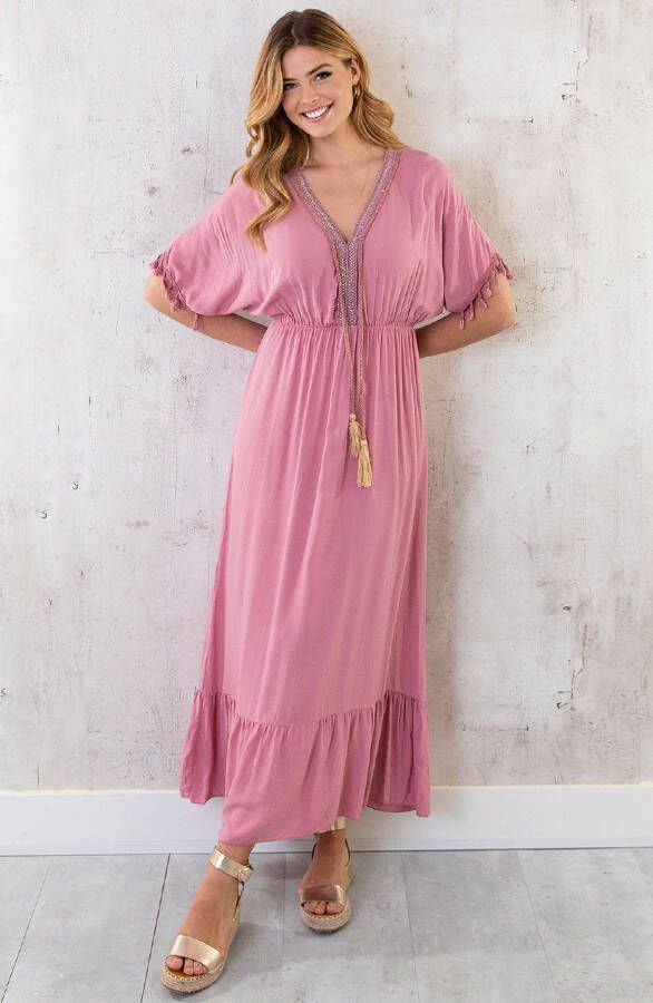 Oversized Jurk Gouden Detail Maxi Dust Pink