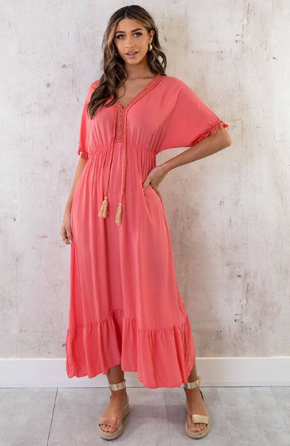 Oversized Jurk Gouden Detail Maxi Koraal