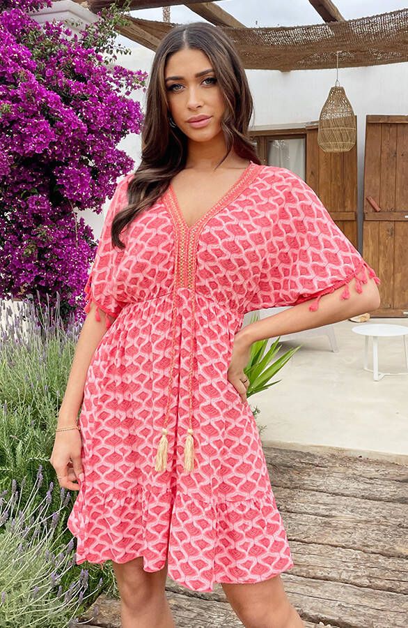 Oversized Jurk Gouden Detail Print Koraal