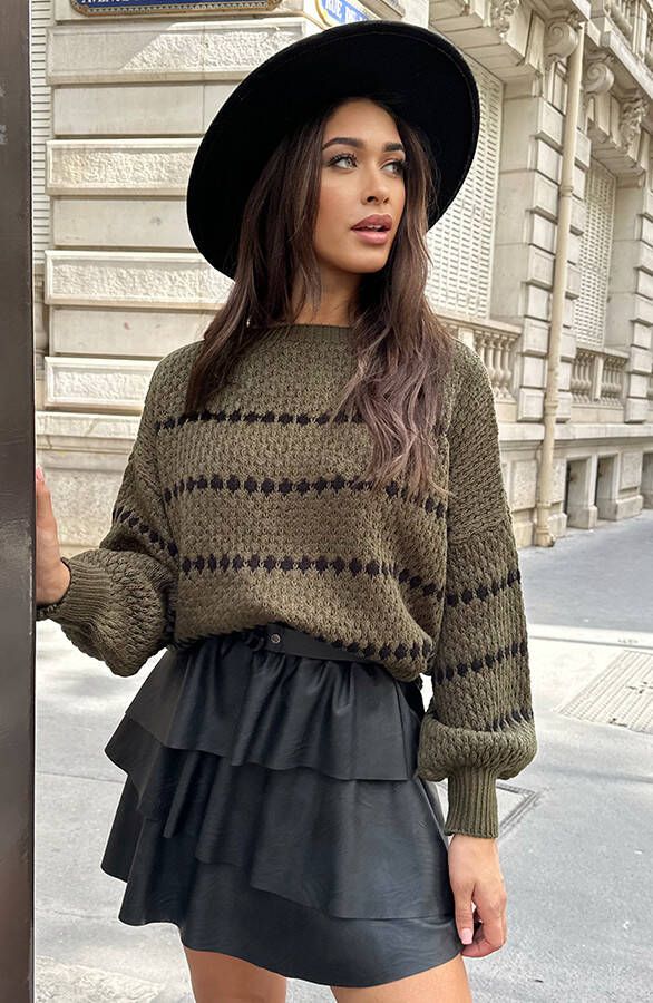 Oversized Stipjes Trui Army