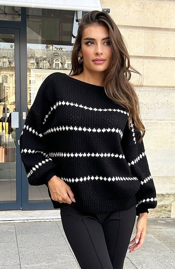 Oversized Stipjes Trui Zwart