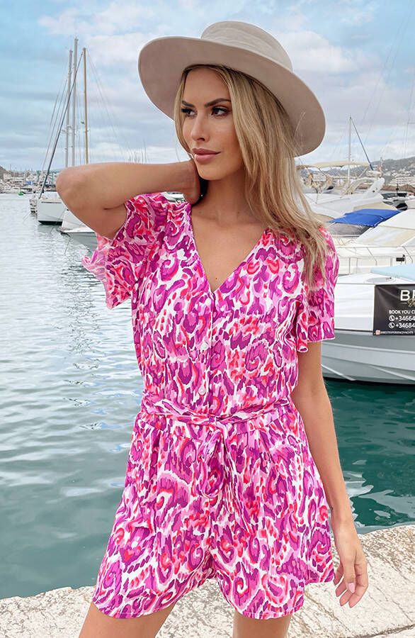 Playsuit Colorful Print Roze