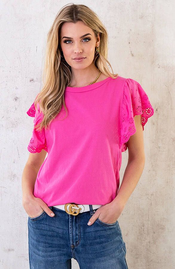 Ruffle Embroidery Top Fuchsia