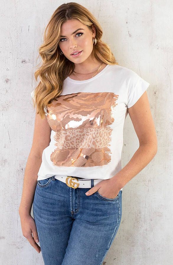 Top Animal Print Metallic Dust Roze