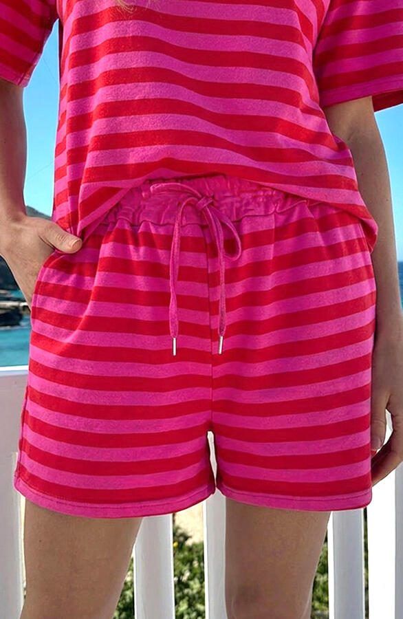 Katoenen Strepen Short Fuchsia Rood