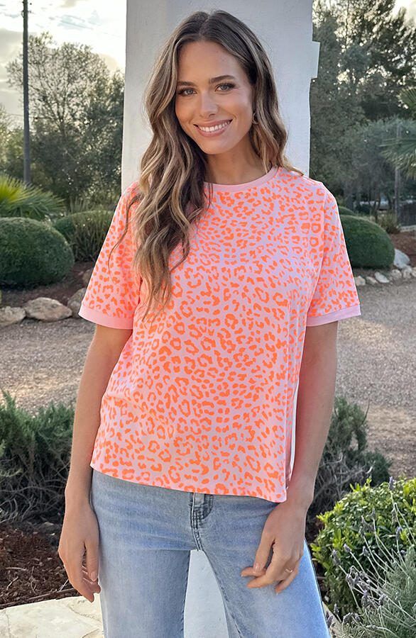 Leopard T-shirt Katoen Neon Orange