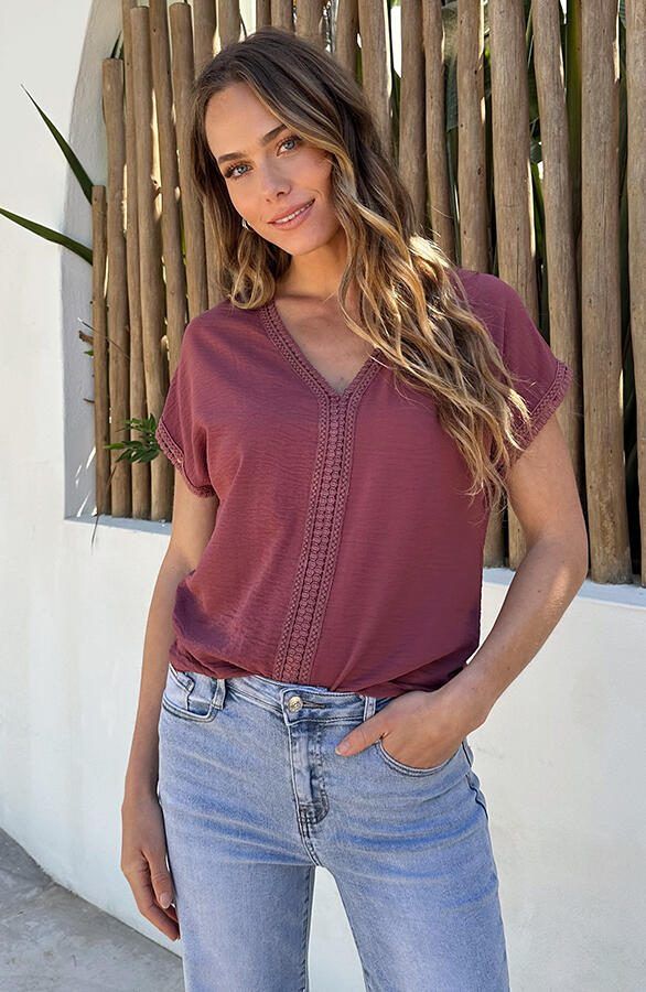 Lulu Lace V-Hals Top Dust Roze