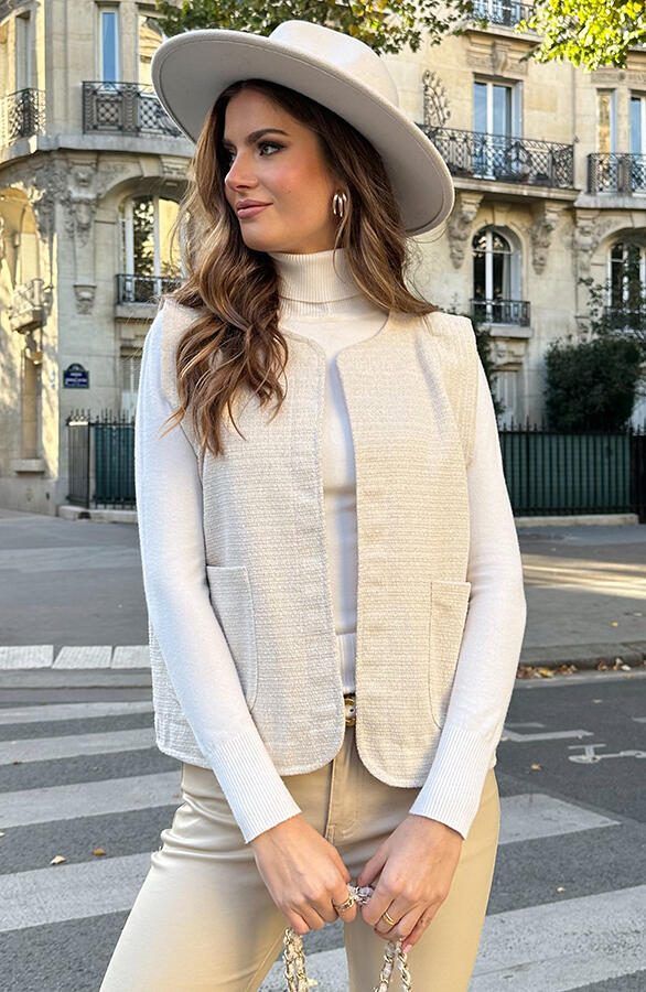 Lurex Gilet Met Zakken Beige