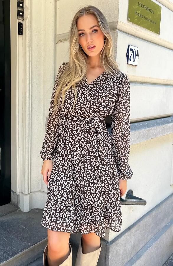 Luxury V-hals Jurk Leopard Choco