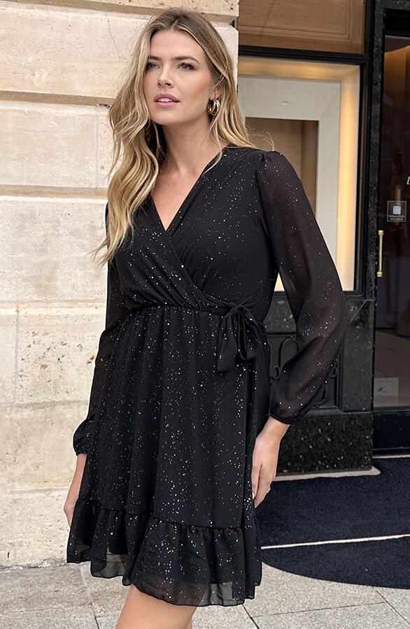 Luxury V-Hals Jurk Zwart Glitter