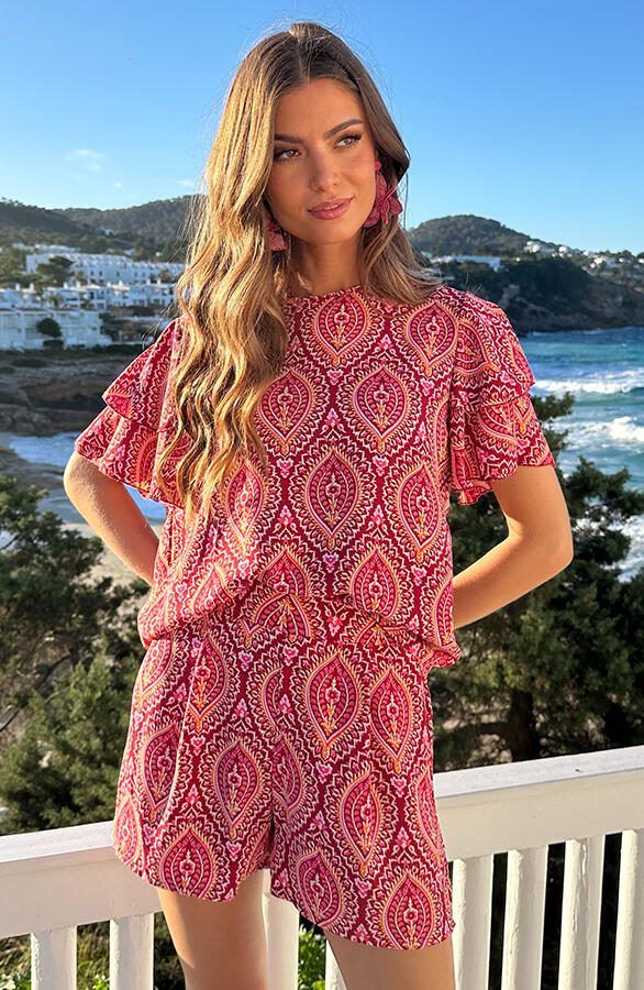 Mila Ruffle Top Print Rosso