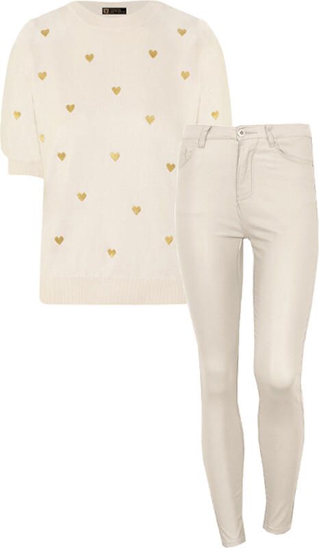 Musthave Deal Complete Set Knitted Hartjes Top Beige Goud