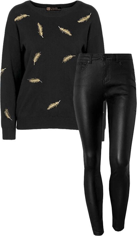 Musthave Deal Metallic Feather Trui Zwart + Coating Jeans Black