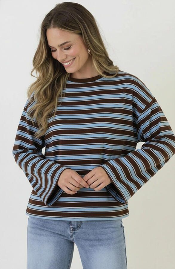 Oversized Strepen Top Katoen Tricolore Choco