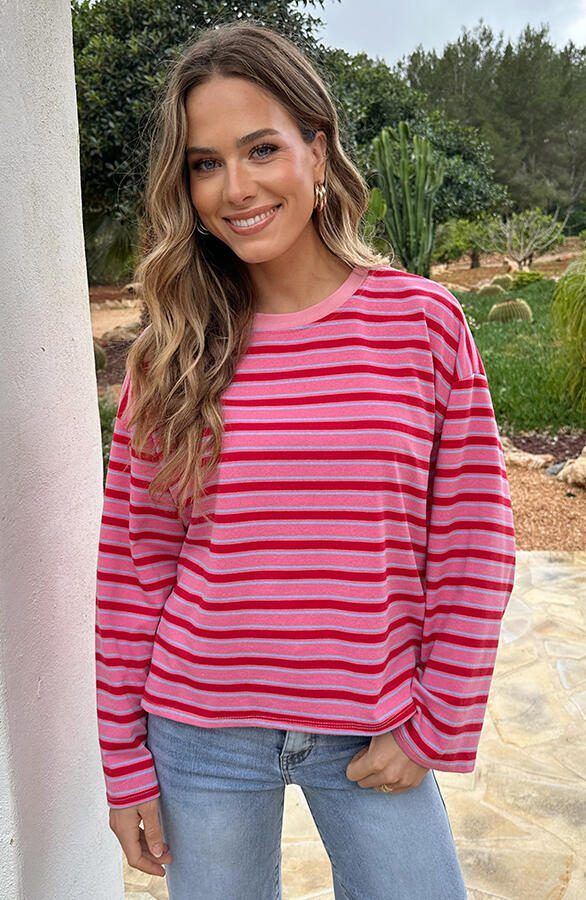 Oversized Strepen Top Katoen Tricolore