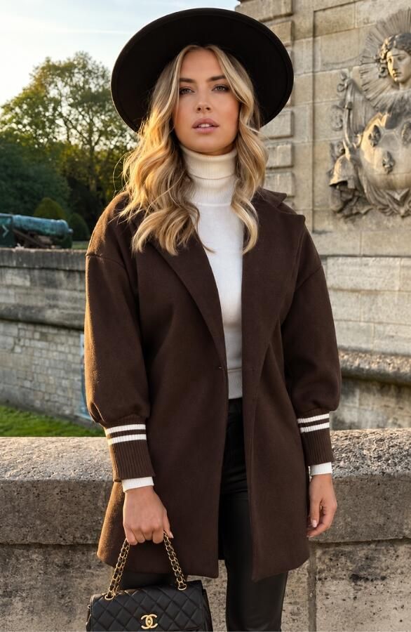 Oversized Stripe Coat Choco
