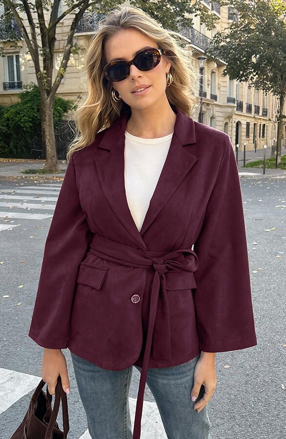 Oversized Suede Blazer Burgundy