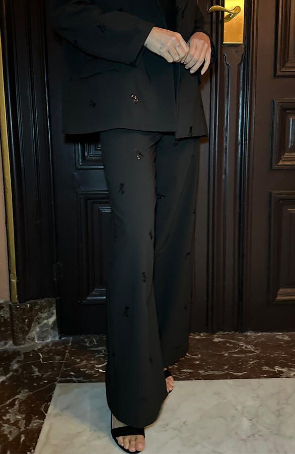 Party: Pailletten Detail Pantalon Stripe Zwart