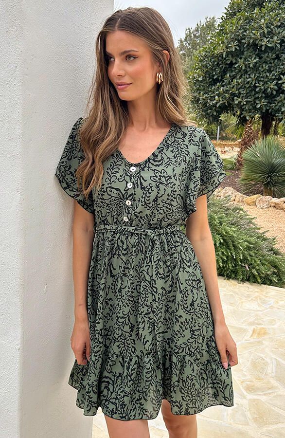 Portofino Jurk V-Hals Print Army