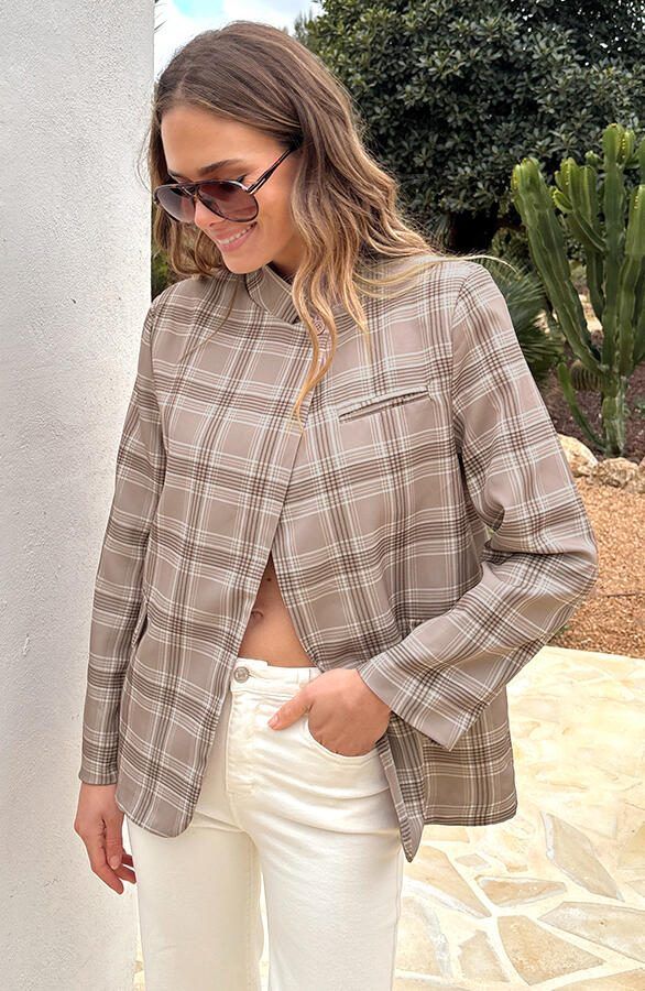 Ruit Blazer Open Front Taupe
