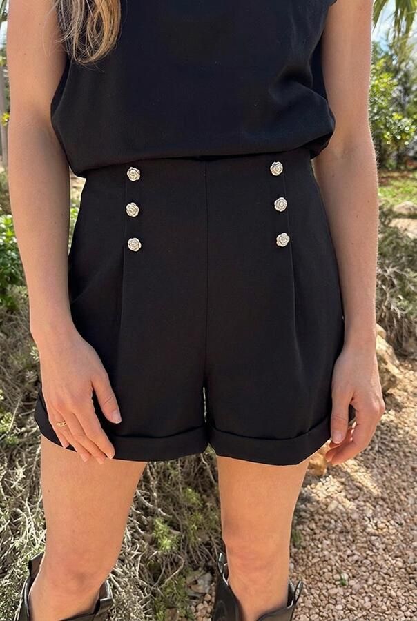 Scuba Gouden Knoop High Waisted Short Zwart
