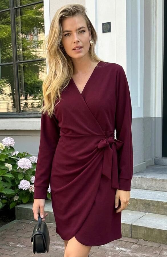 Scuba Long Sleeve Jurk Burgundy