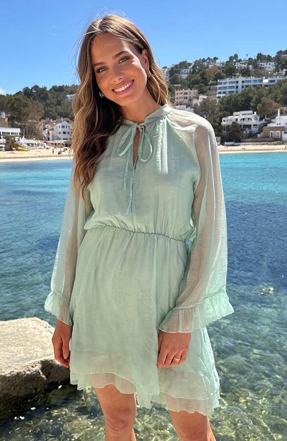 Silk Jurk Lange Mouw Mint