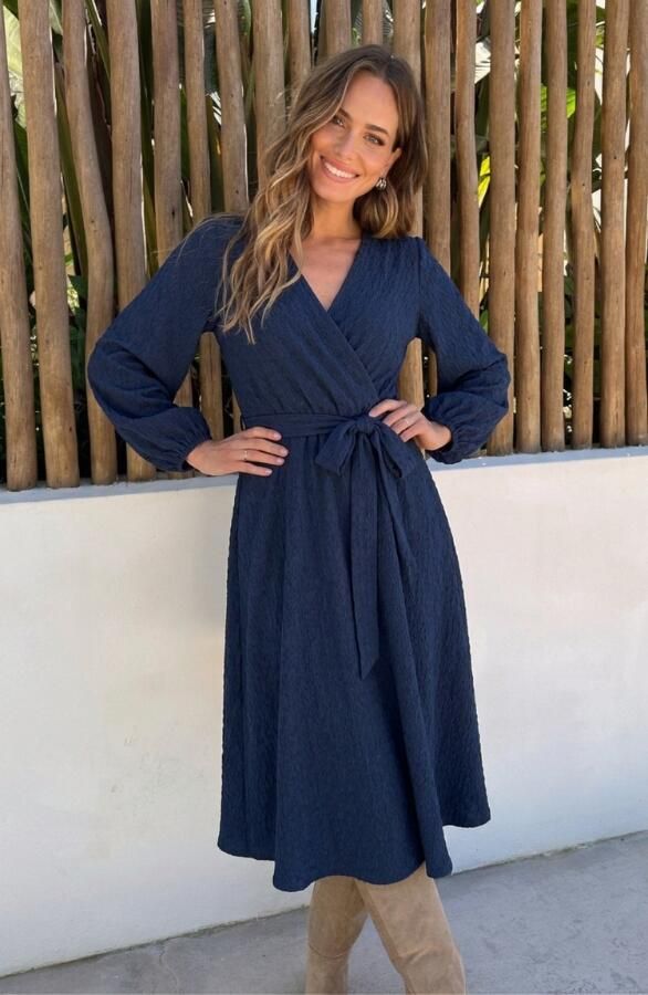 Smocked Maxi Jurk V-hals Navy