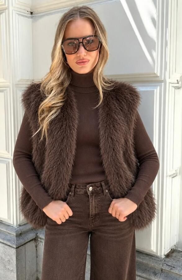 Soft Faux Fur Gilet Chocolate