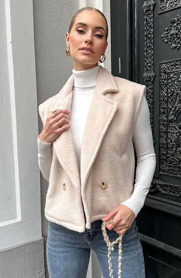 Soft Oversized Button Gilet Beige