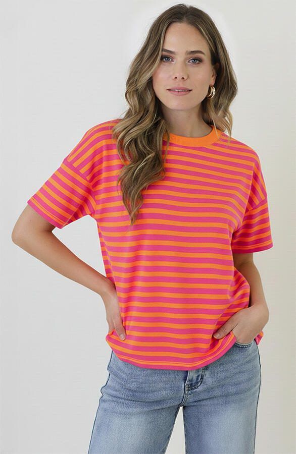 Strepen T-Shirt Katoen Fuchsia Orange