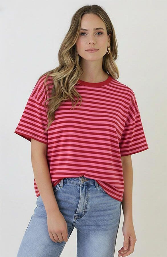 Strepen T-Shirt Katoen Fuchsia Roze
