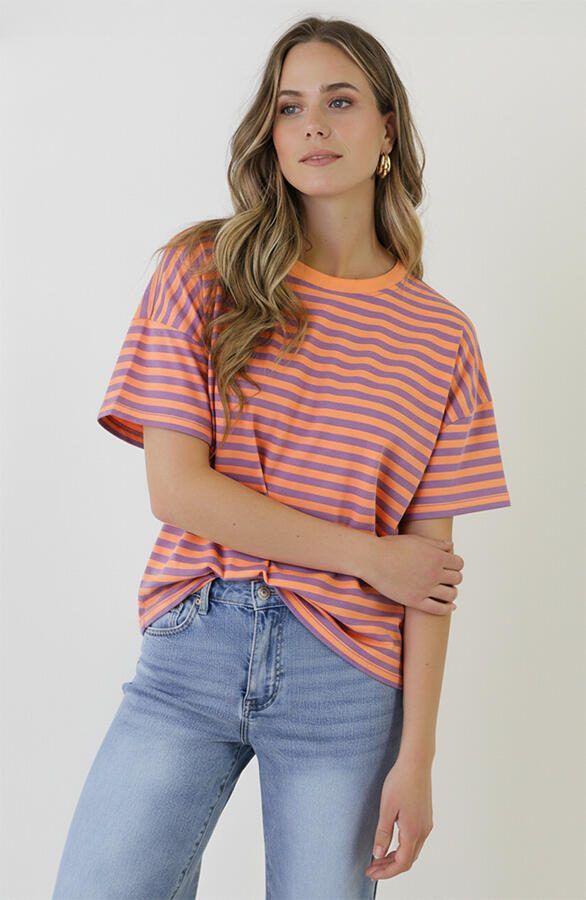 Strepen T-Shirt Katoen Lila Orange