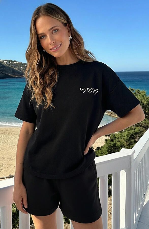 Sweat T-Shirt Gold Hearts Zwart Embroidery