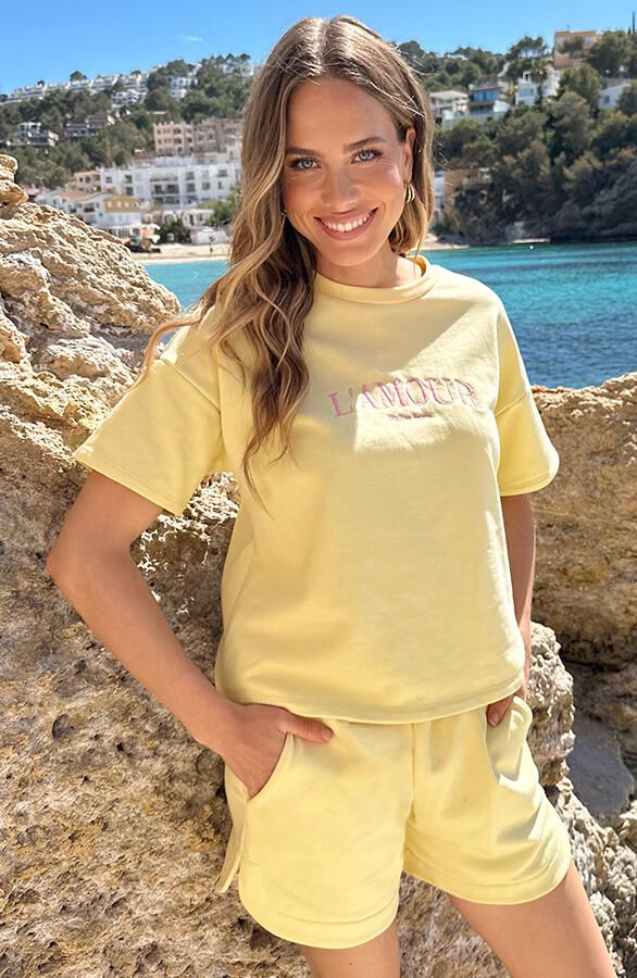 Sweat T-Shirt Lamour Butter Yellow Embroidery