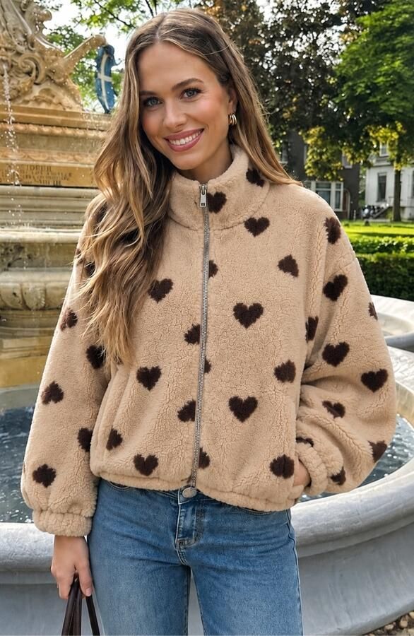 Teddy Heart Cardigan Beige