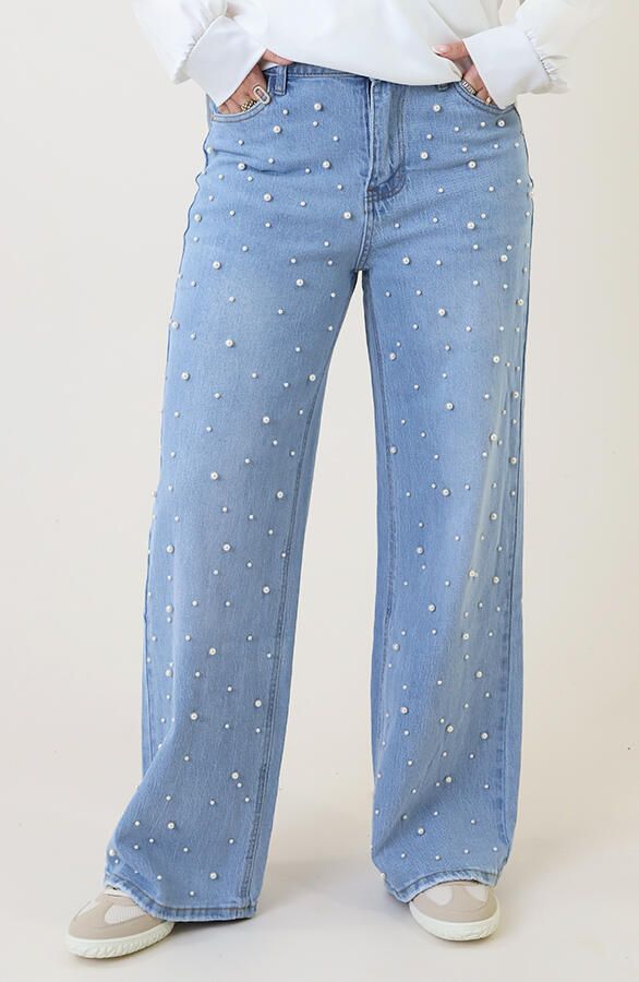Ultra Wide Leg Jeans Parels Light Blue