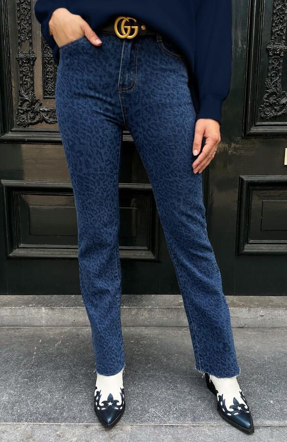 Wide Leg Jeans Leopard Blue Stretch FMH