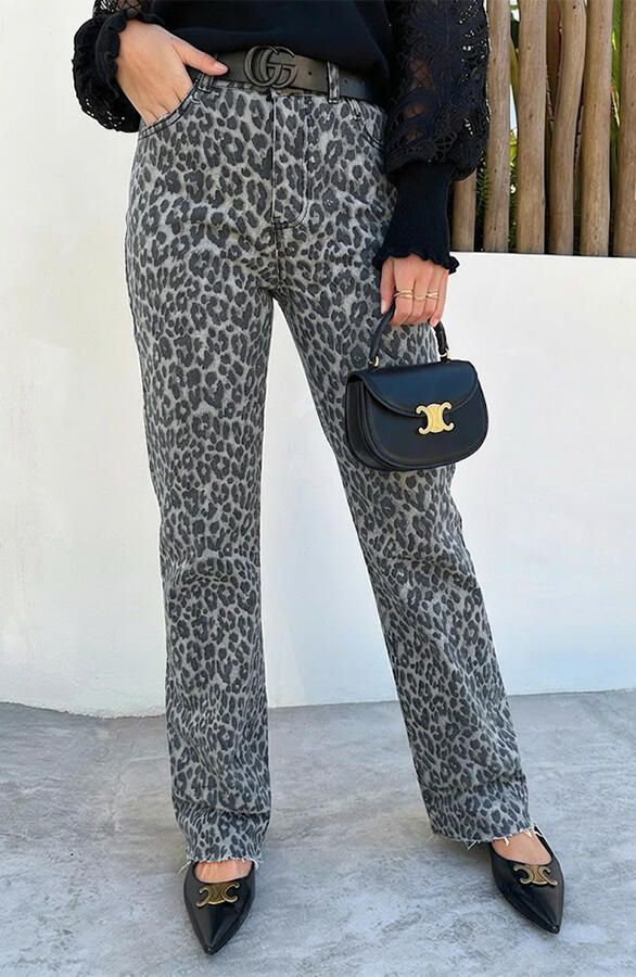 Wide Leg Jeans Leopard Grey Stretch FMH