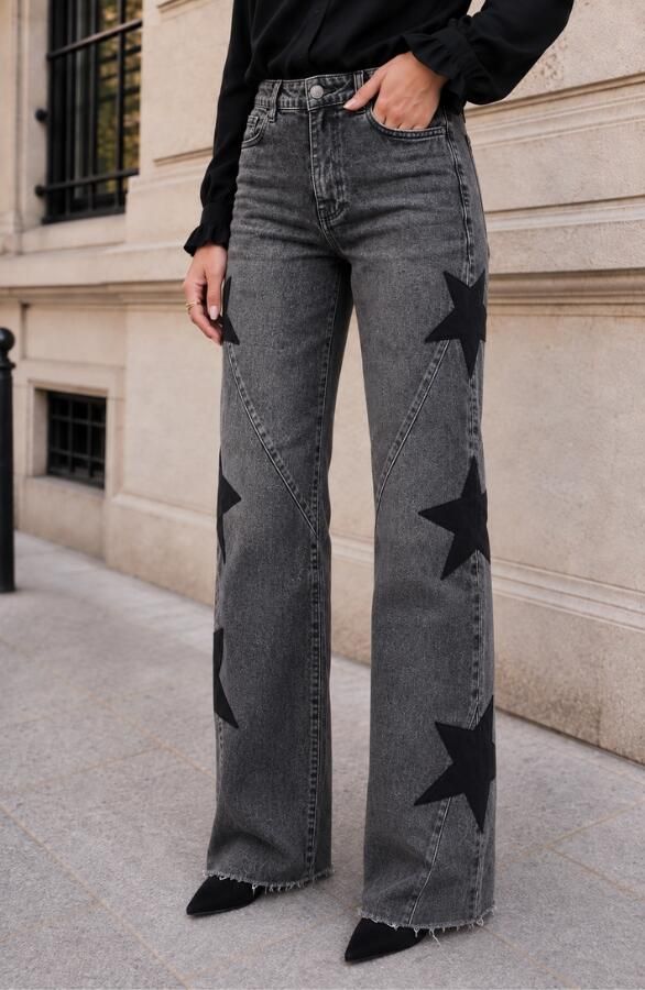 Wide Leg Jeans Star Washed Grey Stretch FMH
